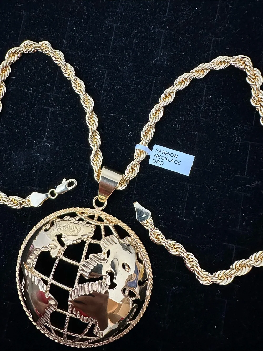 New Gold stainless steel Globe Pendant with new gold plated Rope Chain Necklace